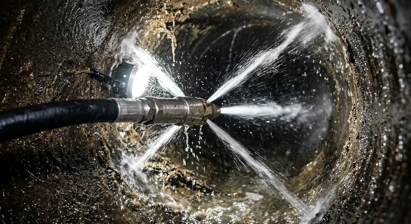 High-pressure hydro jetting nozzle cleaning sewer pipe for Sewer Cleanout in Basehor